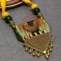 Green and Yellow Beaded Ikkat Trapezium Necklace Set