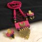 Pink and Black Beaded Ikkat Trapezium Necklace Set