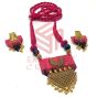 Pink and Black Beaded Ikkat Trapezium Necklace Set