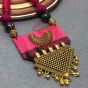 Pink and Black Beaded Ikkat Trapezium Necklace Set