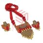 Red and Orange Beaded Ikkat Trapezium Necklace Set