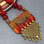 Red and Orange Beaded Ikkat Trapezium Necklace Set