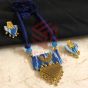 Royal Blue Beaded Ikkat Trapezium Necklace Set