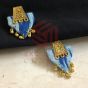 Royal Blue Beaded Ikkat Trapezium Necklace Set