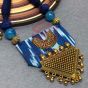 Royal Blue Beaded Ikkat Trapezium Necklace Set