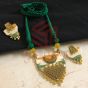 Tricolor Beaded Ikkat Trapezium Necklace Set