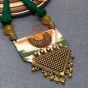 Tricolor Beaded Ikkat Trapezium Necklace Set