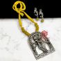 Lime Yellow Color Framed Radha Krishna Silver Dokra  Pendant Set  