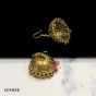Antique Finish Gold Dome Shape Oxidised Jumka Earrings Leaf Design (Pack of 1 Pair)