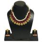 Maroon Color Silk Thread Beads and Gold Flower Charms Necklace Earring Set 