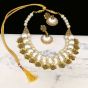 White Color Silk Thread Beads and Gold Flower Charms Necklace Earring Set 