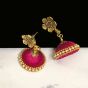 Rani Pink Color Silk Thread Beads and Gold Flower Charms Necklace Earring Set 