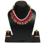Rani Pink Color Silk Thread Beads and Gold Flower Charms Necklace Earring Set 
