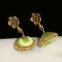 Apple Green Color Silk Thread Beads and Gold Flower Charms Necklace Earring Set 