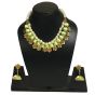 Apple Green Color Silk Thread Beads and Gold Flower Charms Necklace Earring Set 