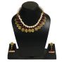 Brown Color Silk Thread Beads and Gold Flower Charms Necklace Earring Set 