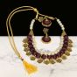 Brown Color Silk Thread Beads and Gold Flower Charms Necklace Earring Set 