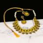 Corn Yellow Color Silk Thread Beads and Gold Flower Charms Necklace Earring Set 