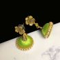 Lime Green Color Silk Thread Beads and Gold Flower Charms Necklace Earring Set 