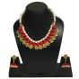 Red Color Silk Thread Beads and Gold Flower Charms Necklace Earring Set 