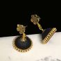 Black Color Silk Thread Jhumka Earring with Antique Gold Color Flower Stud
