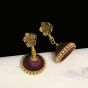 Brown Color Silk Thread Jhumka Earring with Antique Gold Color Flower Stud