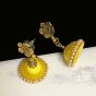 Lime Yellow Color Silk Thread Jhumka Earring with Antique Gold Color Flower Stud