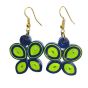 Blue Light Green Combo Paper Quilling Butterfly Shape Hanging Earrings