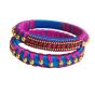 Designer Silk Thread Bangles Magenta Blue and Pink combo with Stone Chain Gold Ball and Pink Ball Chain Design