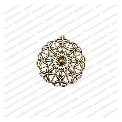 ECMANTPEN1-Round-Shape-Metal-Antique-Finish-Gold-Color-Pendant-Flower-Design-1 | Antique Pendant for Jewellery Making